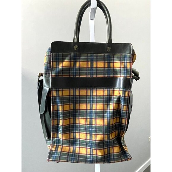 John Fluevog "Eddie Weekend" Plaid Canvas & Leather Tote - Picture 2 of 15